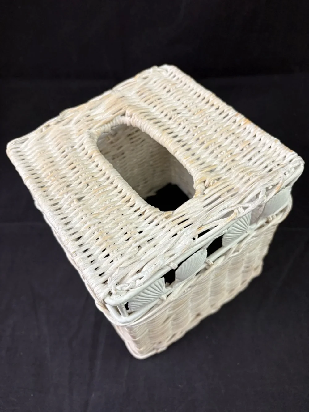 Wicker and Metal Clam Seashell Tissue Box Cover Beach House Coastal